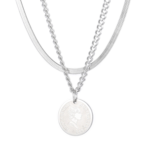 KALEN Collier vintage unisexe à double chaîne en acier inoxydable de 500mm avec pendentif de la reine Elisabeth - Product Image 4