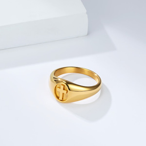 Unisex Cross <b>Ring</b> Titanium Steel Gold Black Silver Simple Elegant Gift Jewelry - Product Image 4