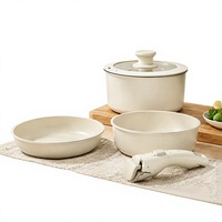Ensemble de 5 casseroles et poêles antiadhésives empilables avec poignées amovibles, sans PFAS, saines, avec couvercles en verre, pour cuisinière à induction