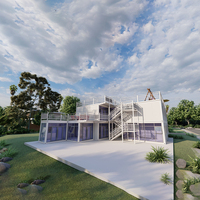 Maison modulaire préfabriquée de luxe à 2 étages, conteneurs de 20 et 40 pieds, chambres d'hôtel, appartements, restaurant, mur-rideau en verre, terrasse