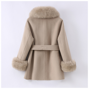 Frauen Winter Real Fox Pelzmantel Jacke 2021 Female Lady Übergroße Woll mischungen Parka Trench <span class=keywords><strong>Cape</strong></span> Z21182