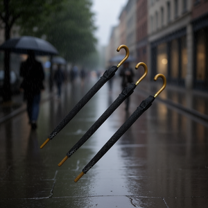 MNJ Umbrella Black Mesh Design Gold Hook Handle 12Pcs Pack - Product Image 2