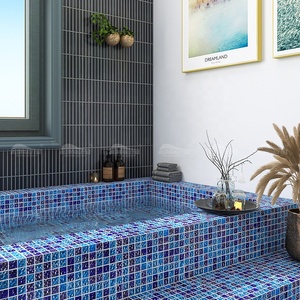 Nhà Máy Phật Sơn Pha Trộn Hồ Bơi Màu Xanh Pha Lê Khảm Óng Ánh 300*300 Màu Xanh <span class=keywords><strong>Backsplash</strong></span> Bán Buôn Gạch Ốp Tường Kính - Product Image 6