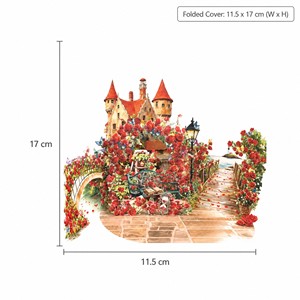 Carte de vœux personnalisée en papier fait main, pliante en trois parties, motif château de roses 3D, pour Noël et les fêtes - Product Image 3