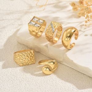 Juego de 5 Anillos Gruesos Modernos con Incrustaciones Geométricas Cuadradas de Estrás para Mujer, Anillos Apilables para Dedos, Joyería de Moda, Regalos - Product Image 3