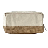Grand sac pochette de maquillage écologique avec logo personnalisé cosmétique de voyage en coton jute pour trousse de toilette toile de coton uni à fermeture éclair