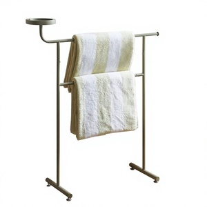Vintage Metal <b>Towel</b> Rack Freestanding <b>Bathroom</b> <b>Towel</b> Holder Decorative Floor Standing <b>Towel</b> <b>Stand</b> with Storage Shelf - Product Image 1