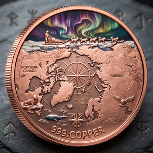 Pièce de monnaie commémorative en cuivre 999, design personnalisé de la <span class=keywords><strong>carte</strong></span> du Nord du Canada et de la Sibérie, impression couleur, pièce de monnaie souvenir Aurora, cadeau de collection - Product Image 1
