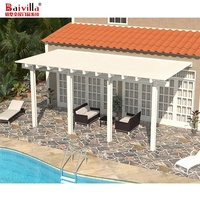 Pérgola Bioclimática de Aluminio de Diseño Moderno, Gazebo para Jardín, Material de PVC para Exteriores, Marco de WPC, Resistente a la Lluvia, Presión Natural
