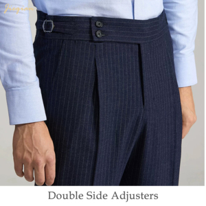 Pantalon habillé rayé pour homme avec ajusteurs latéraux doubles et ourlet à revers |   Pantalon formel extensible et respirant, teint éco-responsable - Product Image 3