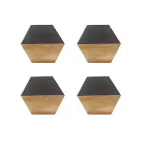 Dormake индивидуальная сланцевая деревянная подставка, пустая черная Шестигранная круглая сланцевая подставка для напитков из акации для защиты стола