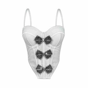 GX-<span class=keywords><strong>Body</strong></span> en résille avec nœud perlé et <span class=keywords><strong>décolleté</strong></span> <span class=keywords><strong>plongeant</strong></span> sexy et dos à bretelles-porté sur un haut en résille - Product Image 2