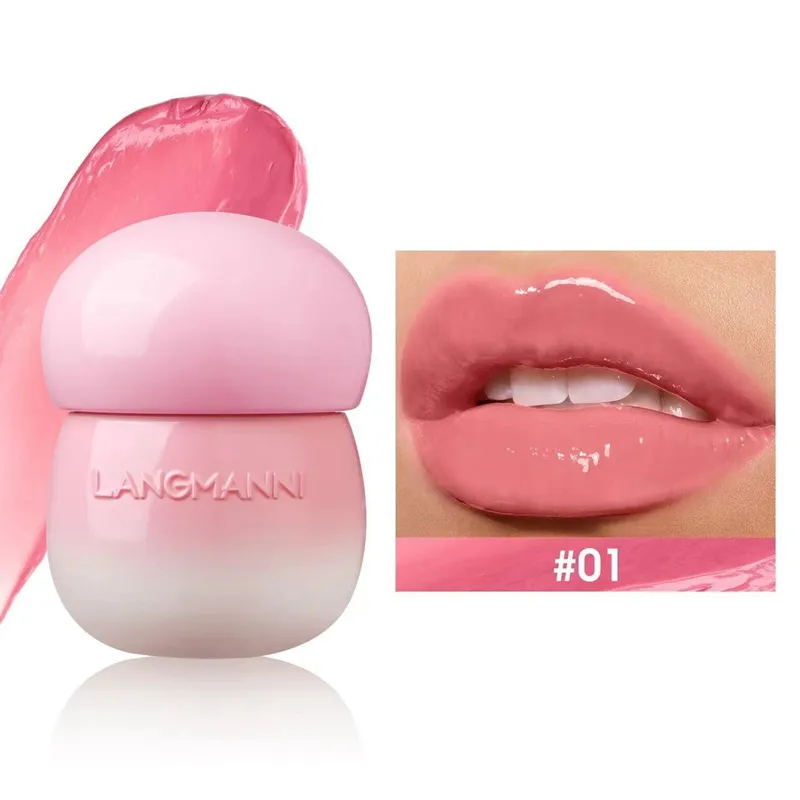 LANGMANNI Lip Glaze jamur baru penjualan terbaik 2024 Lip Glaze pelembap warna bibir jamur kecil tidak mudah pudar dan tidak lengket