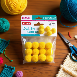 Ilan Bolita Pompom 2.0 Cm Yellow <b>Wool</b> <b>Craft</b> Decorations - Product Image 3