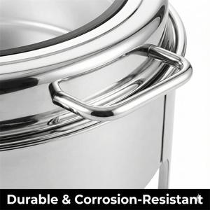 Vassoio Termico Rotondo in Acciaio Inox per Buffet con Coperchio in Vetro, Ideale per Hotel, Feste e Servizi di Catering - Product Image 4