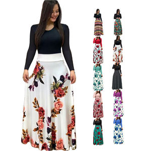 Robe longue maxi pour <span class=keywords><strong>femme</strong></span> style européen 2026, manches longues, col rond, imprimé floral, patchwork extensible, simple, <span class=keywords><strong>grande</strong></span> <span class=keywords><strong>taille</strong></span> - Product Image 1