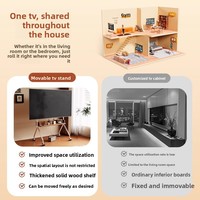 Beweglicher TV-Ständer aus Massivholz & Edelstahl mit Ablage Modernes Design für Wohnzimmer Eingangsbereich Bodenstehend Wandmontage-Option