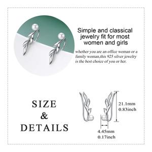 Boucles <span class=keywords><strong>d</strong></span>'oreilles en argent sterling 925 avec perle, style grimpant sur les feuilles, pour femmes - Product Image 2