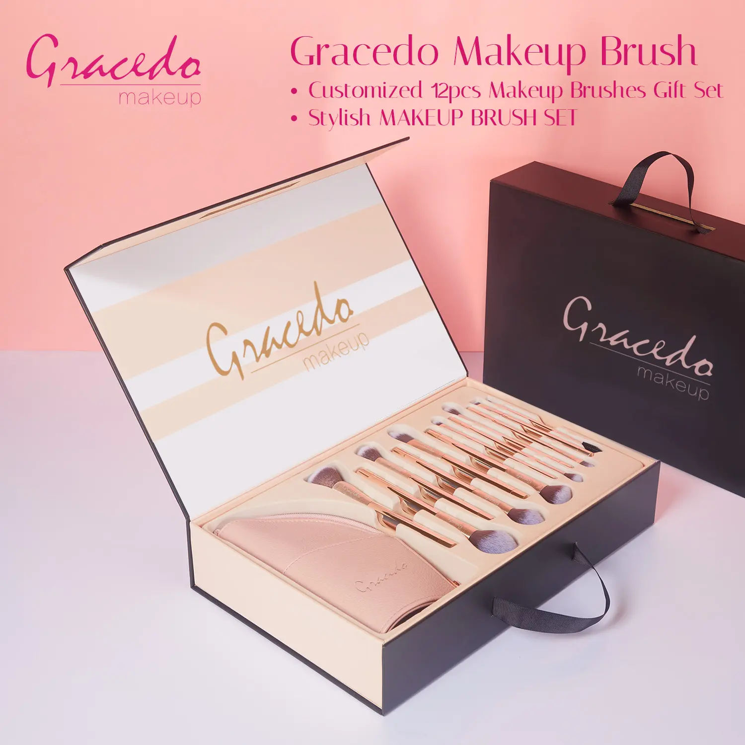 GRACEDO 12pcs gold luxury brush set makeup eyeshadow professional high quality makeup brush set with zipper bag and gift box