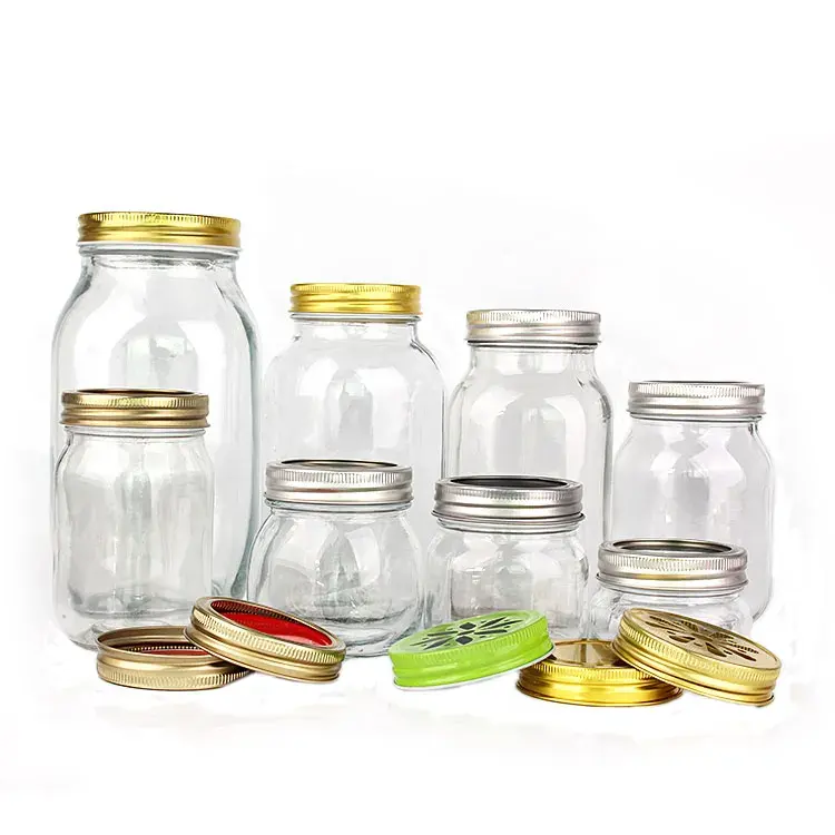 Custom Empty Wholesale 4oz 8oz 12oz 16oz 32oz wide mouth Glass Mason jar with split type lid food storage jar container