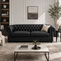 Ensemble de canapés en cuir de luxe de style européen et américain pour salon familial avec dossier capitonné