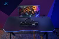 Bureau de Jeu Informatique RVB avec Lumière LED de Haute Qualité, Idéal pour PC de Bureau et Gaming à Domicile, en Acier
