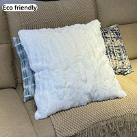 Coussin décoratif carré en vraie fourrure de lapin, moelleux et luxueux, pour canapé et maison