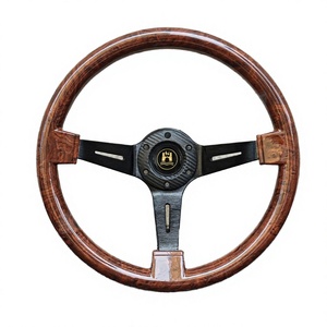 Volant de voiture de style course classique à 3 branches en PU imitation bois vintage 350 mm - Product Image 4