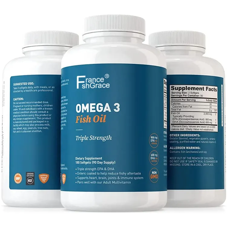 زيت السمك Omega3 Softgels Softgels قوة Epa و Dha ثلاثي المغلفة معوية للمساعدة في تقليل الطعم السمكي