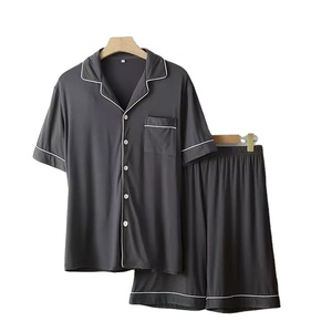 93% 7% in fibra di bambù Spandex Plus Size 4 stagione Set di pigiami da uomo a manica corta pigiami da notte per il tempo libero - Product Image 4