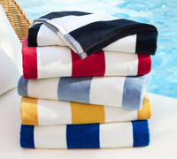 Serviette de plage et de bain en coton tissé rayé de haute qualité, 2 couleurs, grande taille, avec couleur et logo personnalisés