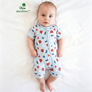 Vêtements pour enfants Miozing pour le 4 juillet, 0-24 <span class=keywords><strong>mois</strong></span>, pyjamas d'été respirants en bambou pour enfants en stock, barboteuse pour bébé - Product Image 1
