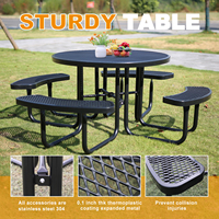 Table de pique-nique ronde en métal robuste pour l'extérieur, table de camping en acier pour patio extérieur avec banc et chaises