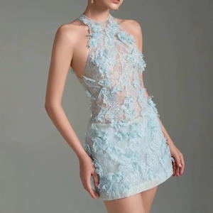 Robe courte d'été pour femme NT Custom, nouvelle collection 2026, col rond, dentelle, motif 3D, taille haute, sexy, élégante et tendance - Product Image 4