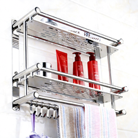 Étagère de rangement de salle de bain en acier inoxydable avec porte-serviettes, montage mural, organisateur quotidien pour les zones de toilette, d'évier et de douche