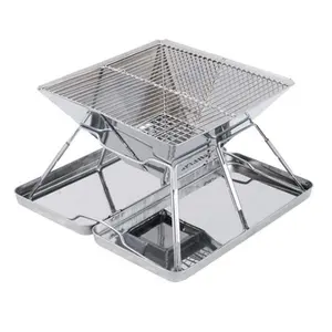 Groothandel Rvs Grill (Met Stalen Doos) Outdoor Camping Mini Draagbare Vouwen Houtskool Rvs Bbq Grill