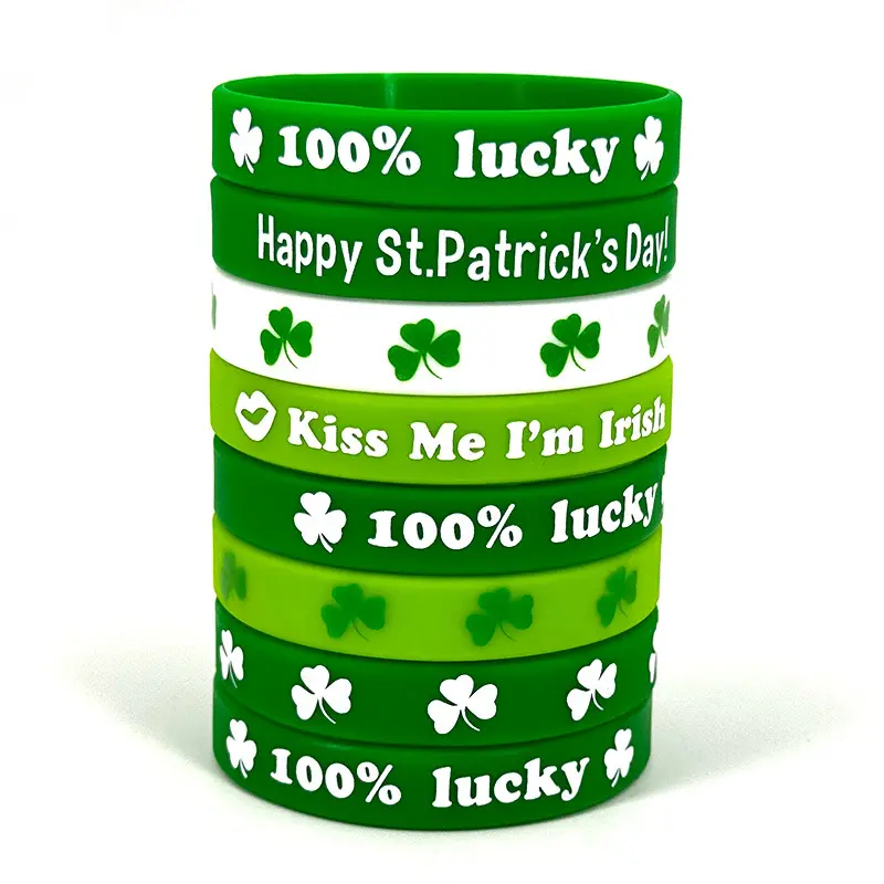 Celebrate St. Patrick's Day Wristband Green World Shamrock Irish Silicone Bracelet