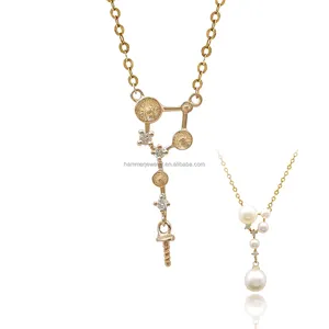 Au585 14k 14ct Gold Diamonds Fine Jewelry Pearl Necklace Mountings Jewelry Finding Real Gold Accessory