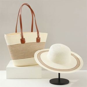 French Style Natural Grass <b>Straw</b> Bucket <b>Hat</b> Unisex <b>Summer</b> Large Capacity Checked Shoulder Seaside Beach Travel Hand Embroidery - Product Image 1