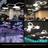 Lustre LED hexagonal en fer, dimmable, garantie 2 ans, installation facile pour bureau, salle de sport et usage industriel