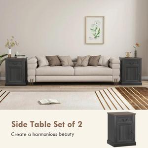<strong>Side</strong> Table Set of 2, End Tables with Drawer and <strong>Cabinet</strong>, Nightstands for Small Spaces, Living Room, <strong>Black</strong> - Product Image 6