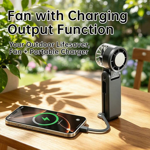 Handheld Metal Neck Desktop Fan 3-in-1 Multifunctional Foldable AI Turbo Fan with 4000mAh Power Bank Output