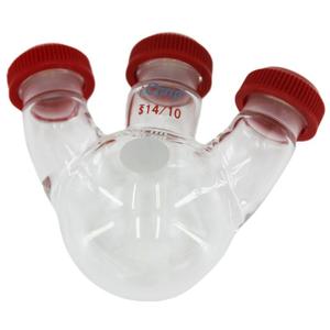 Frasco de laboratorio de vidrio de borosilicato alto de 50 ml con fondo redondo y triple cuello de rosca, tipo Silicon Valley Micro Volume - Product Image 4