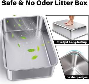 Metall Hochseitige Katzen pfanne Antihaft Kein Geruch Leicht zu reinigende Katzen toilette aus Edelstahl - Product Image 3