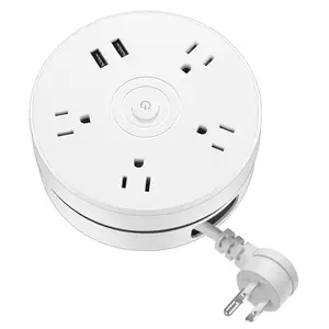 Round Universal Power Strip Portable Extension Cord Socket Plug USB Phone Charger With 2 USB Cable Smart Home US Plug
