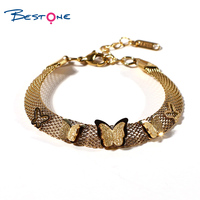 Bracelets plaqué or en titane pour femmes, chaîne en acier, tour Eiffel papillon, perles, accessoires petit miroir, accessoires de mode