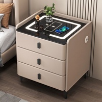 Mesita de Noche Inteligente de Madera con Carga Inalámbrica y LED de 3 Colores, Bluetooth y Bloqueo con Contraseña, Mueble Moderno para Dormitorio o Sala de Estar