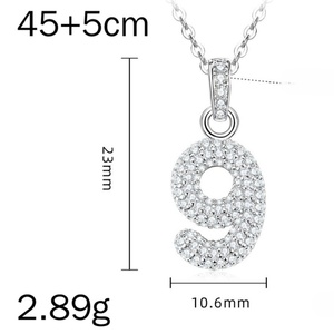 Collier en or 14 carats plaqué or avec micro-pavé de zircon, numéro 9, style hip-hop, pour femmes, vente en gros - Product Image 6