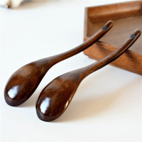 Cuillère en bois de style japonais à manche incurvé, bol profond et rond, design queue de souris, pour soupes, bouillies et repas à la maison