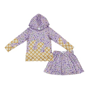 GLD1579 rts Little Girl Boutique Purple ice scream drip spring Outfits Leopard Skirt Wholesale Toddler Child Clothing Skirt Set - Product Image 1
